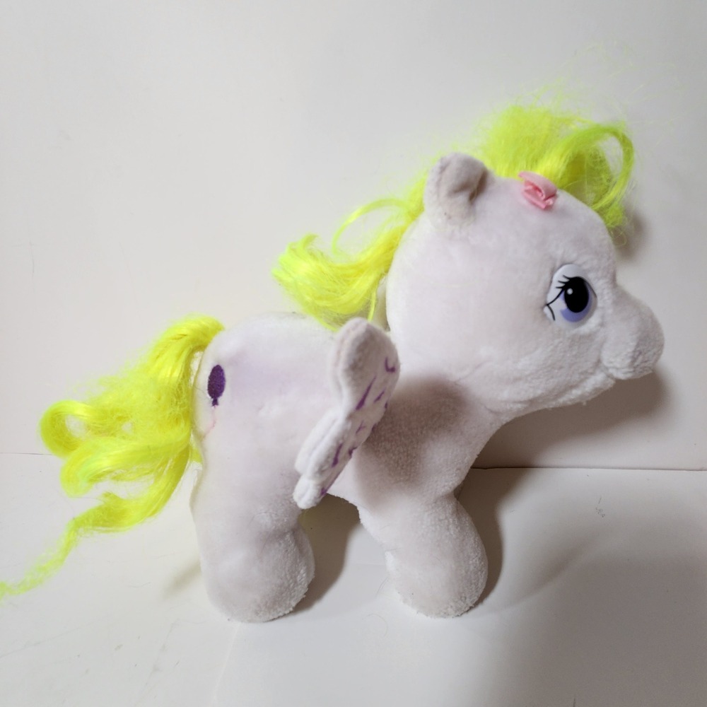 Vintage My Little Pony Plush Pegasus White Neon Yellow Hair Balloon‎ 1989 cutie